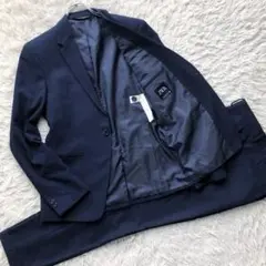 【美品 希少サイズL】ザラ　セットアップ　スーツ　上下　ネイビー　ストレッチ
