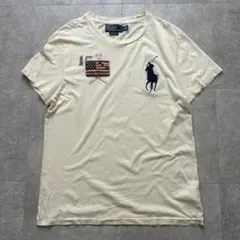 ラルフローレン ビッグポニー刺繍 Tシャツ L ベージュ 星条旗