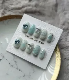 ちゅるんネイルチップ ブルーネイル ワンホンネイル 韓国