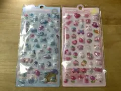 ボンボンドロップ風立体シール①ぷくぷくシール　2枚セット　ブルー&ピンクうさぎ