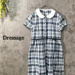 ドレサージュ　半袖ワンピース　ミモレ丈　チェック柄　ウエスト切替　日本製　発表会
