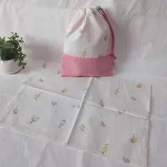 27×37　ウサギ　ピンク　ハンドメイド　ランチョンマット 　給食袋　セット