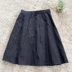 【アンタイトル】フレアスカート 格子柄 シースルー サイドファスナー 黒（0）