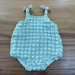 petit main パステルグリーン ぽこぽこサロペット 80センチ 花柄