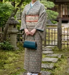 小紋 袷 紺色 花菱文様 レトロ　アンティーク