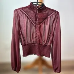 ZARA バーガンディ シースルー ブラウス XS