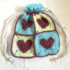 かぎ針編み　巾着　ハート　クロシェ