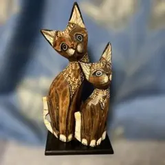 バリ島　バリ猫　民芸品　猫の夫婦又は親子　ヴィンテージ　木彫り　猫の置物