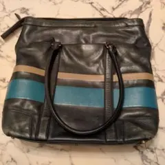 COACH　レザートートバッグ ブラックストライプ