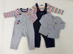 ミキハウス 4点コーデセット、ロンパース オーバーオール 長袖 70-80