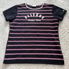 レディースellesse ストライプ Tシャツ ネイビー/ピンク（XL）のサムネイル