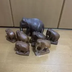 木製象彫刻セット 7体ヴィンテージ