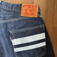 桃太郎ジーンズ　ストライプデザイン デニムパンツ　桃耳　ピンクステッチ　31のサムネイル