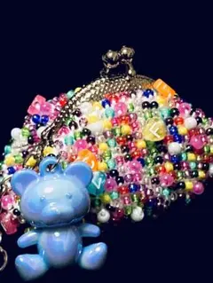 ビーズがま口 がま口ポーチ ハンドメイ バッグチャーム 1210