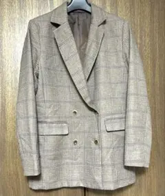 【GU】テーラードジャケット　ブラウン　チェック柄 Mサイズ