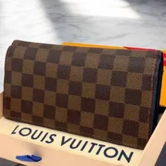 【美品】ルイヴィトン　ダミエ　ポルトフォイユ・ブラザ　長財布　ブルー　ネイビー