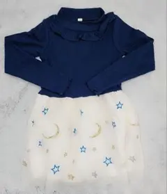【チュールワンピース１１０cm】星と月の刺繍入り