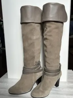 ベージュ　薄カーキ　スエード　 ニーハイブーツ 23cm