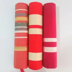【未使用・長期保管品】未仕立て・高級帯反物3本セット/博多織り・赤＆朱色系