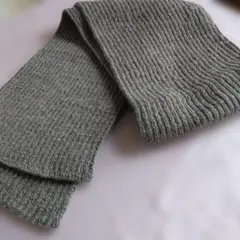 グレー ウール混紡 リブ編みマフラー男女どちらでも