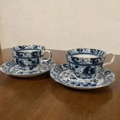 青と白のカップ・ソーサーセット 2個