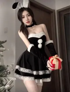 バニーコスチューム ブラック ミニドレス　4点セット