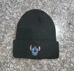 ディズニー　スティッチ刺繍入り黒ニット帽