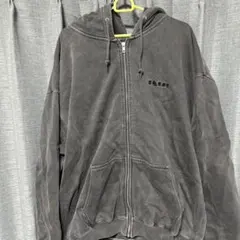 グレー LA ロゴ刺繍 ジップアップパーカー