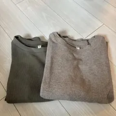 UNIQLOワッフルクルーネックＴシャツ　ベージュ　オリーブセット売り