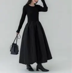 【完売】バルーンスカート ドッキングワンピース ロングワンピ ブラック ニット