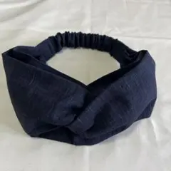 着物リメイク（クロスヘアターバン） 紬　正絹　紺　No.114