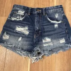 【美品】 ZARA ダメージ加工 ブルー　ショートパンツ ネイビー　デニム　M