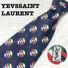 DE0269【YSL イヴサンローラン】シルク ネクタイ 高級 ブラック 和柄