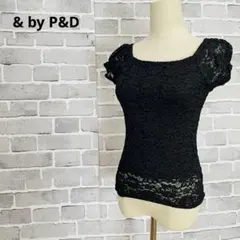 & by P&D 【38】レース半袖トップス　カットソー　ブラック　夏　B076