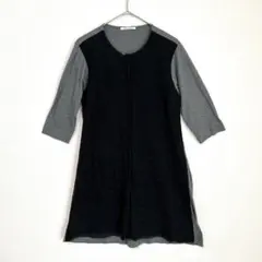 ◆ピュアルセシン　七分袖　チュニック　ワンピース　切替　フロントボタン　黒　Fのサムネイル