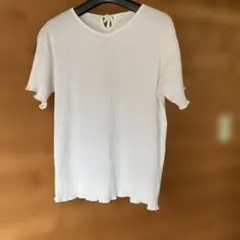 リブ編み ホワイト 半袖 トップス　Ｌ