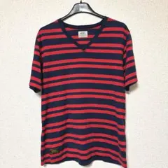 ダブルタップス vネック ボーダーtシャツ ネイビー レッドのサムネイル