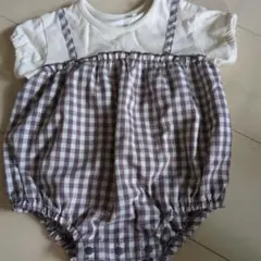 チェックロンパース 80