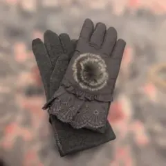 新品同様 ファー付きグレー手袋 ラルイス風