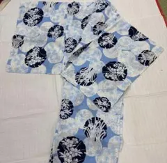 青色と白色の花柄 浴衣単品