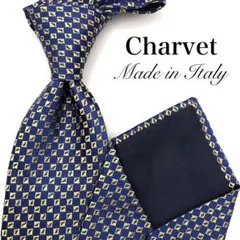 【美品】Charvet シャルべ ネクタイ 小紋柄　ブルー イエロー 青 黄のサムネイル