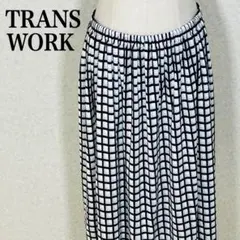 美品【トランスワーク】 チェック柄スカート M ウエストゴム 裏地あり モダン