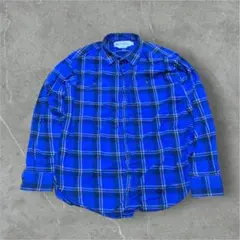 WindRiverクラシックフィット ブルー系チェック柄ネルシャツXLオンブレ