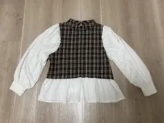 ブラウン系チェック バルーンスリーブシャツ春服