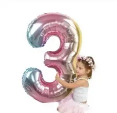 くすみバルーン　ナンバーバルーン 風船 誕生日 レインボー　白　カラー　数字3
