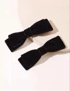 黒いベルベットリボンヘアクリップ2個セット