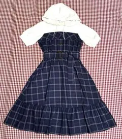 axes femmeアクシーズ フード付きネイビーチェック柄半袖ワンピース