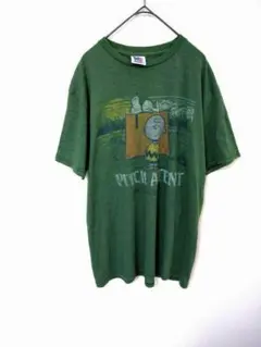 人気　ジャンクフード　Tシャツ　メンズL　ピーナッツキャラ　緑色　アメリカ製