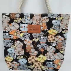 猫と鳥柄 キャンバストートバッグ