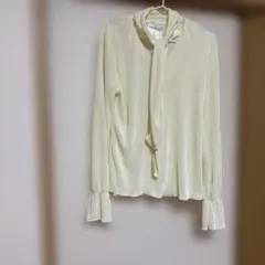 アイボリー プリーツ 長袖ブラウス M